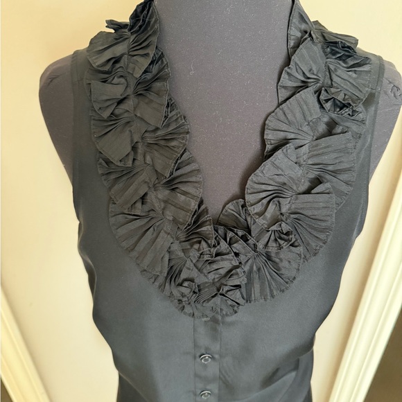 J. Crew Black Ruffled silk Sleeveless Blouse - Picture 3 of 8